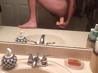 Skinny white boy Solo huge dildo